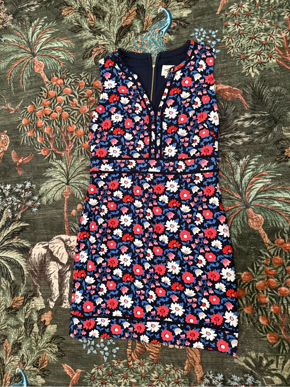 kate spade Navy Floral Sleeveless Mini Dress with Red & White Blooms
